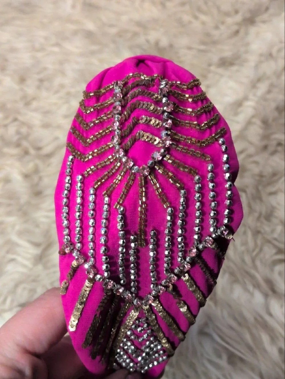 Embellished Fuchsia Knotted Headband with Crystal Detailing